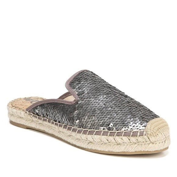 Sam Edelman Shoes - Sam Edelman Kerry Pewter Silver Sequins Espadrilles Slip-on Mules Shoes Sz 8 EUC
